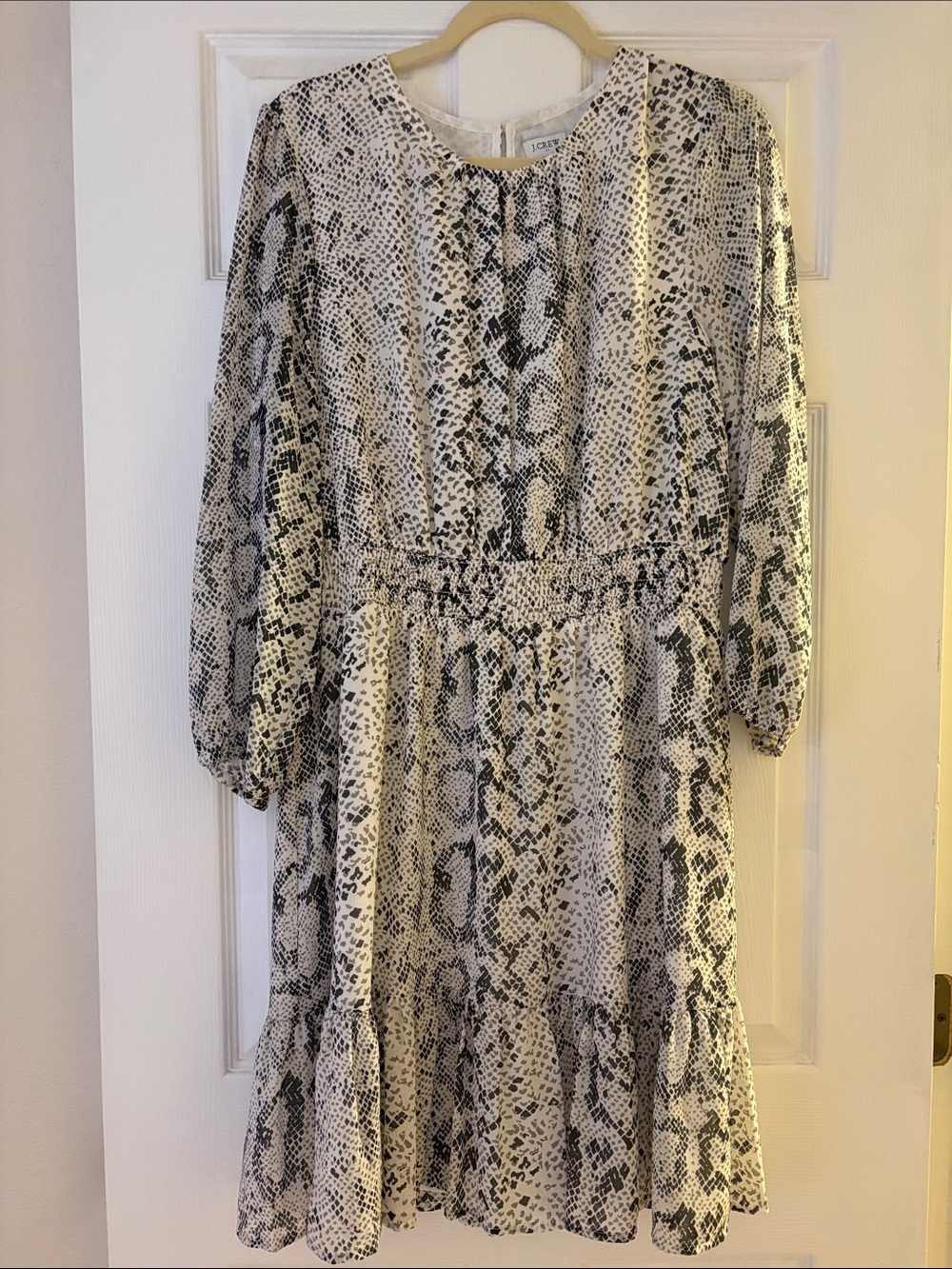 J. Crew Black and White Snake Print Tiered Dress